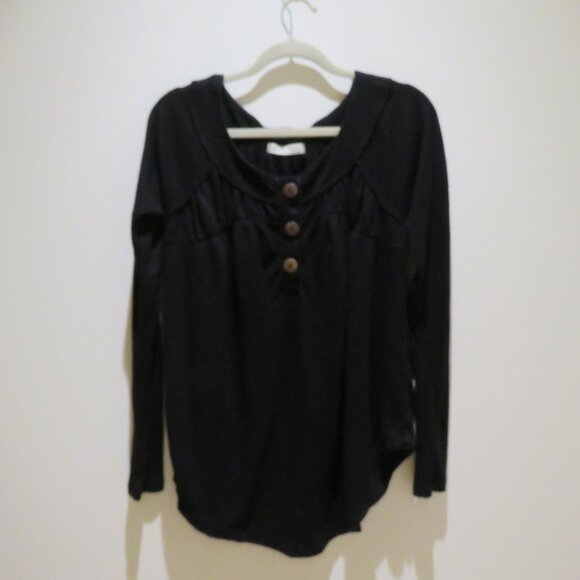 FREE PEOPLE WE THE FREE Must Have Henley Top in Black Waffle Boho Casual Comfy - Picture 2 of 12